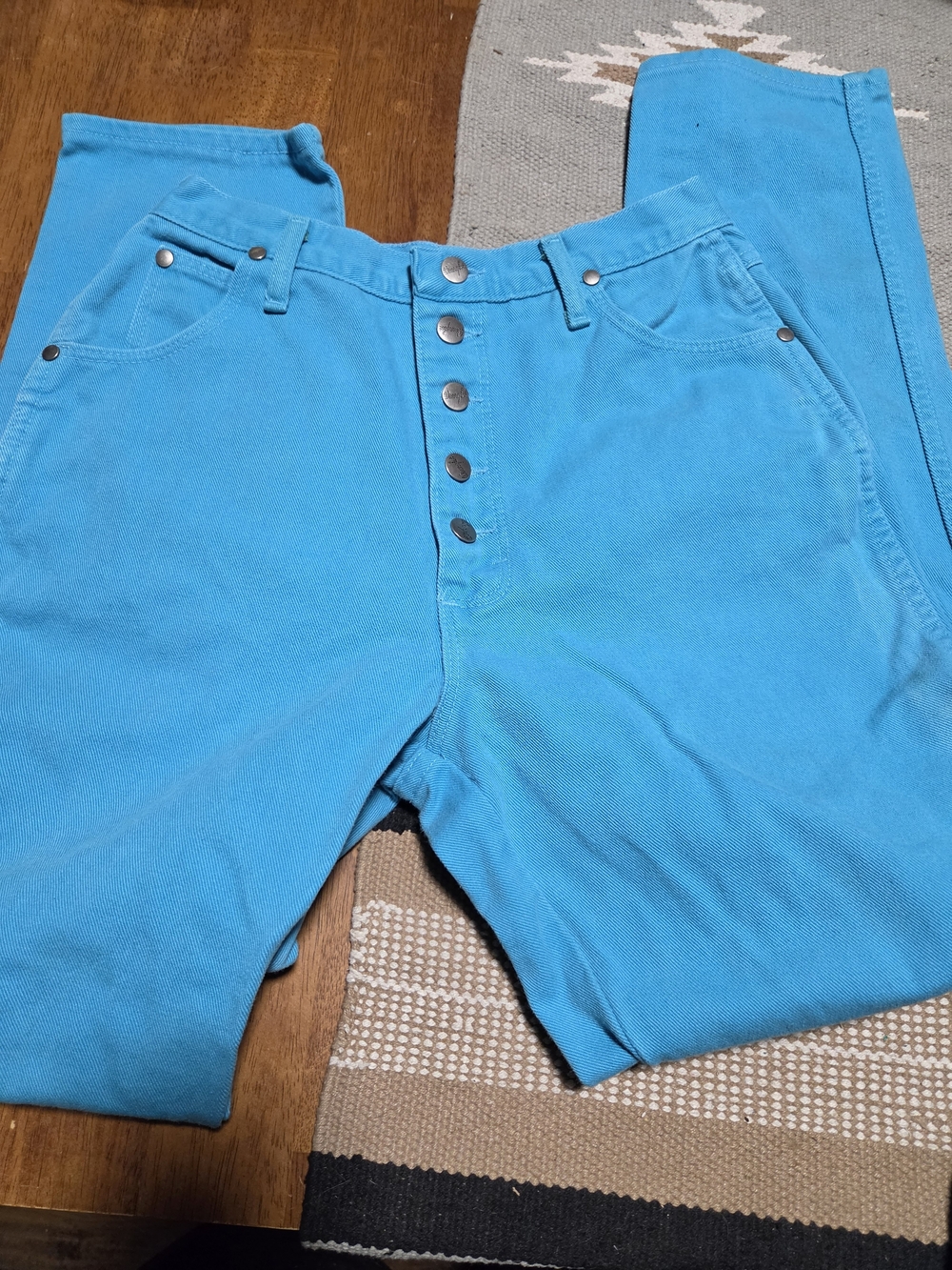 Bright Turquoise Button-Fly Jeans Vintage Wrangler W Imperfections